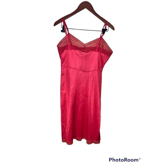 Vintage Mel-Lin Nylon Slip Womens 34 Red Lace Lingerie Slip Dress Boudoir Sexy - Picture 2 of 5